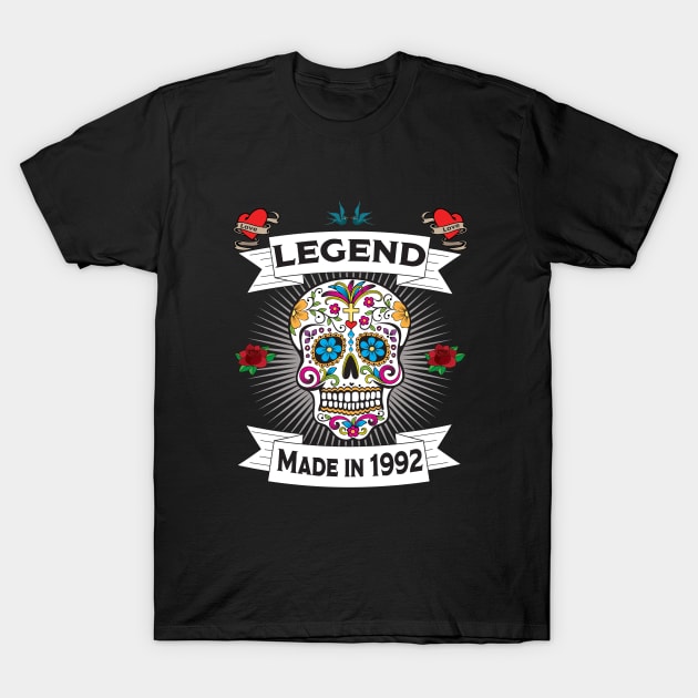 31st Birthday - Sugar Skull Legend Made In 1992 T-Shirt by Kudostees